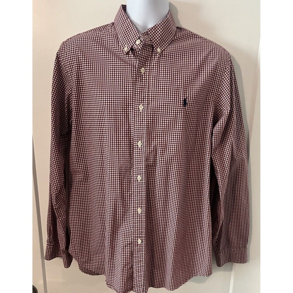 Ralph Lauren Men's Classic Fit Gingham Shirt Red White Cotton Stretch Size L